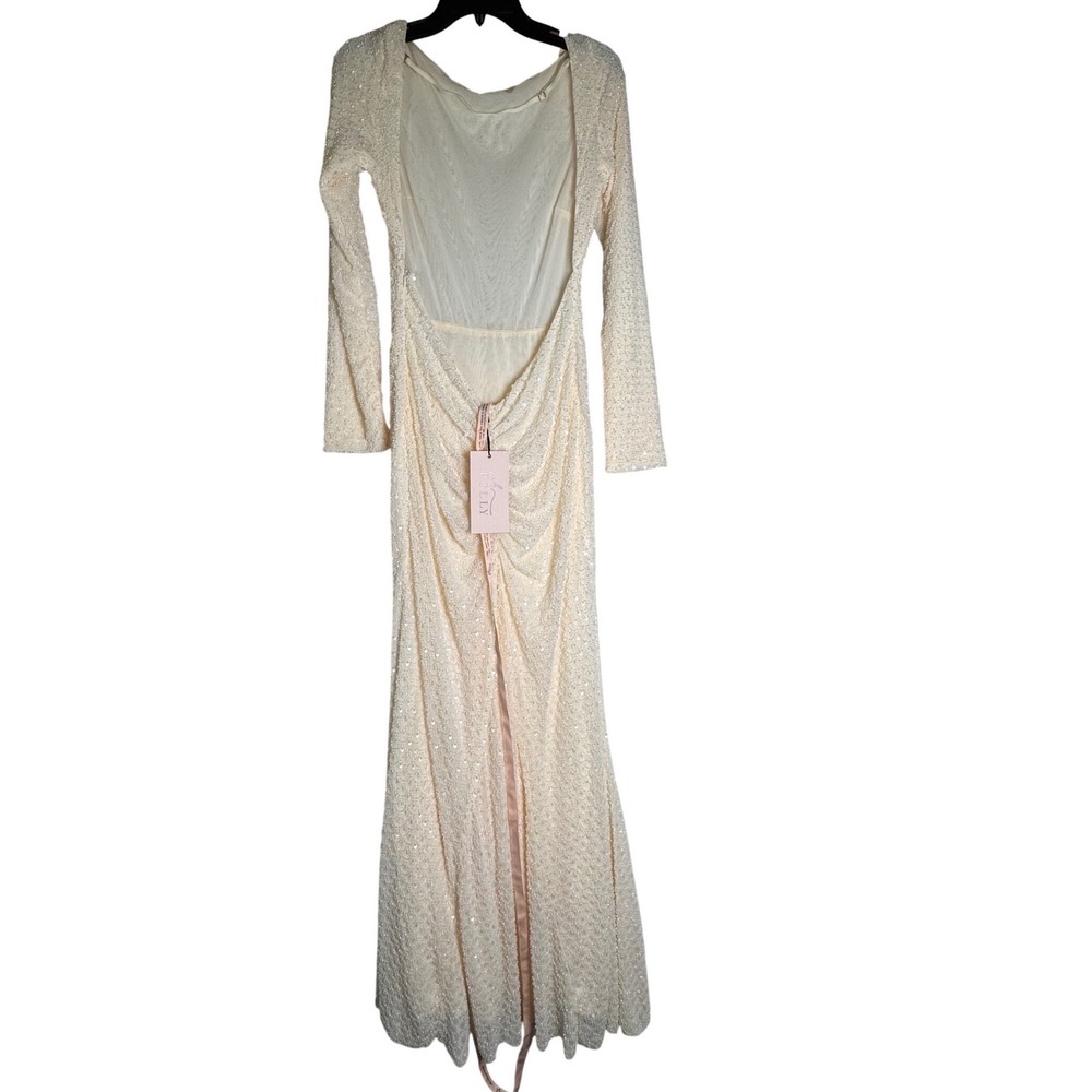 Oh Polly Ivory Long-Sleeve Beaded Maxi Dress - Picture 6 of 10